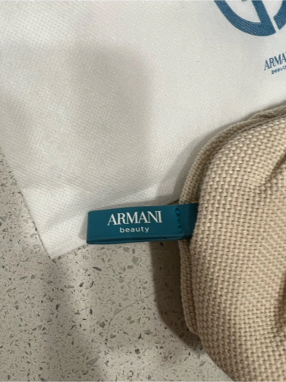 Giorgio Armani Beige Canvas Cosmetic Pouch with Blue Logo